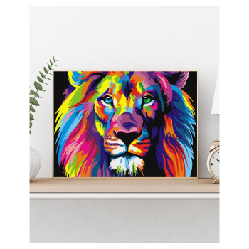 Malowanie po numerach Tęczowy Lew 40x50 Płótno + Farby + Pędzle